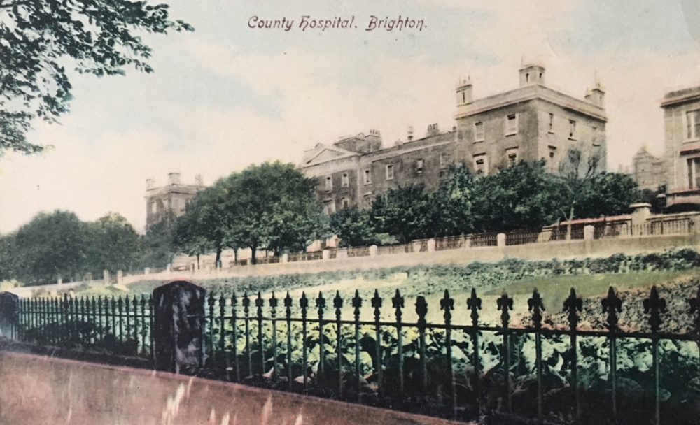 Colourised postcard of the Royal Sussex County Hospital, early 20th Century
